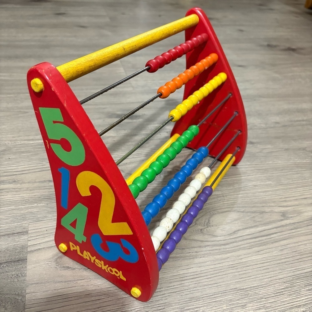 Vintageβ PLAYSKOOL Abacus Wooden Bead Counting Math Toy Rainbow 60βs-70βs